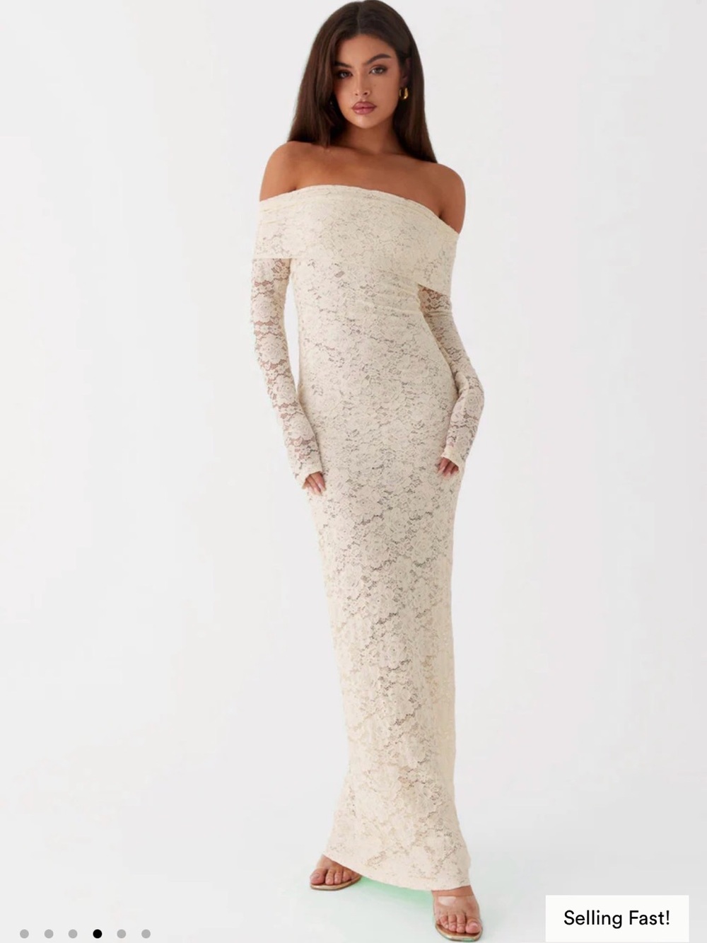 Peppermayo yours always lace long sleeve off shoulder maxi dress in ivory 6 nwt